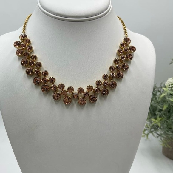 J. Crew‎ Peach Topaz Faceted Bezel Set Shimmering Rhinestone Collar Necklace - Picture 4 of 16